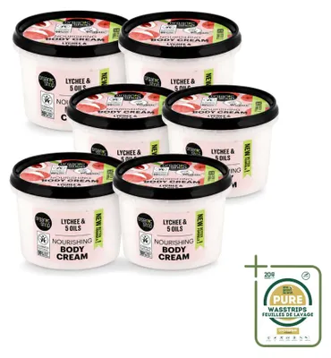 Image de 6 x Crème pour le corps nourrissante Bio, parfum litchi - Hydratante - 250 ml - Pack économique - 6 pièces