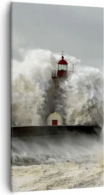 Produktbild von Bild auf Leinwand - Leinwandbild - Leuchtturm Ozean Sturm - 55x100cm - Wand Bild - Wanddeko - Leinwanddruck - Bilder - Kunstdruck - Wanddekoration - Leinwand bilder - Wandkunst - PA55x100-2442