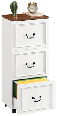 Archivschrank auf Rollen, 3 Schubladen, A4/Letter, 40x30x98 cm, weiß/walnuss