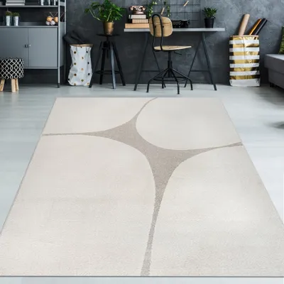 Image de Tapis de salon minimaliste effet haut-bas dans un motif abstrait crème Taille - 140 x 200 cm