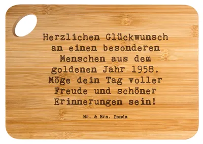 Produktbild von Mr. & Mrs. Panda Brett Spruch 1958 Geburtstag - Transparent - Geschenk, Geburtstagsgeschenk, schneidbrett, Jubiläum, Holzbrett, Alles gut zum, Freude, Frühstücksbrett