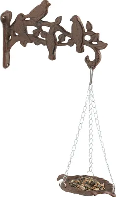 Produktbild von Relaxdays Vogeltränke, aus Gusseisen, HBT: 42 x 25 x 10,5 cm, Vogelbad Wandhalterung, Vogelbecken, Wassertränke, braun