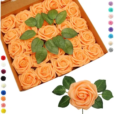 Produktbild von Künstliche Schaumrosen - Realistische Deko-Blumen mit Stielen - Für Blumenarrangements und Dekoration - Orange - 25 Stück