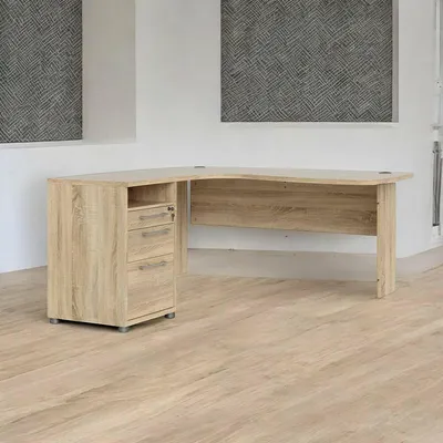Image de Roslyn - Bureau, 159x150x75h cm Chêne Brun, 3 Tiroirs