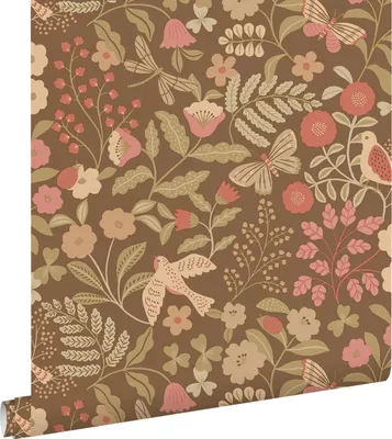 Produktbild von ESTAhome Tapete Blumen und Vögel Graugrün und Rosa 50 x 900 cm