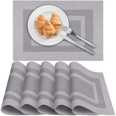 Productafbeelding van Tafelonderzetters - Afwasbaar en hittebestendig - Geschikt voor eettafel en keuken - Grijs, 45 x 30 cm, set van 6