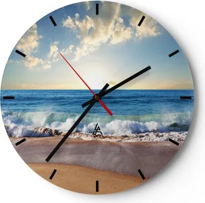 Produktbild von Wanduhr - Rund - Glasuhr - Meer Ufer Wasser - 30x30cm - Schleichendes Uhrwerk - Lautlos - zum Aufhängen bereit - Dekoration Modern - Wanddekoration aus Glas - C3AR30x30-3551