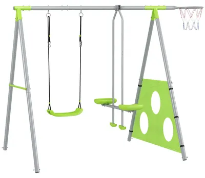 Image de Ensemble 4 en 1 : balançoire, aire de jeux, table de jardin, toboggan. Hauteur de balançoire réglable