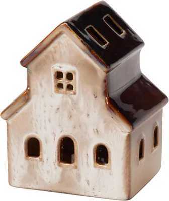 Obrázok produktu pre Porcelánový LED domčekik, 12 cm – hnedý, značka H&L