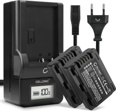 Produktbild von CELLONIC 2x Akku für Kamera Kompatibel mit Panasonic HC-V130, HC-V130K, HC-V201, VW-VBY100 - (850mAh, 3.7V) + Ladegerät