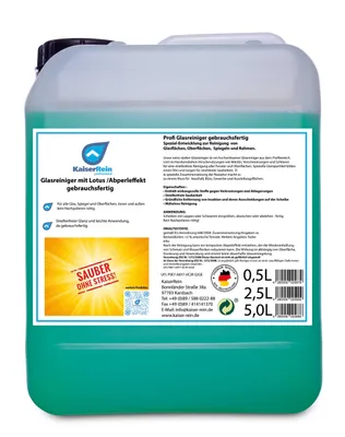 Produktbild von KaiserRein Profi Glasreiniger mit Lotuseffekt Spray 5 L Kanister gebrauchsfertig zum nachfüllen Nachfüll-pack Nachfüller für Sprühflaschen