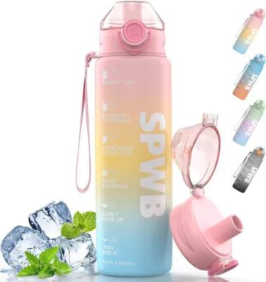 Produktbild von Trinkflasche 1L Sport BPA-frei mit Filter und Zeitmarkierung Kohlensäure Geeignet Blau