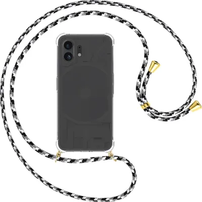 Produktbild von Handykette Backcover-Schutzhülle mit Band (Metall goldfarben) für Nothing Phone (2) (A065, 6.7'') - schwarz/grau/weiß