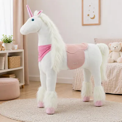 Produktbild von Sweety Toys 13432 Plüsch Stehpferd stabiles XXL Einhorn Höhe 125 cm Pferd Reitpferd weiß mit Stahlunterbau