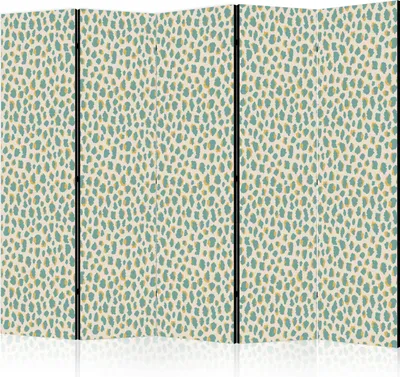 Produktbild von 5-teiliger Doppelseitiger Vlies Paravent - Giraffe Pattern - Animal Pattern in Turquoise Spots on a Light Background 225x172 cm Muster f-A-10195-z-b