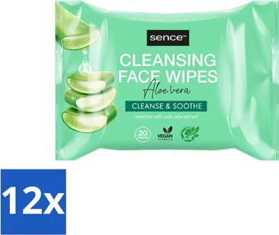 Image de Sence - Aloe Vera - Lingettes nettoyantes pour le visage - Apaisantes - 20 lingettes - Pack avantage - 12 pièces
