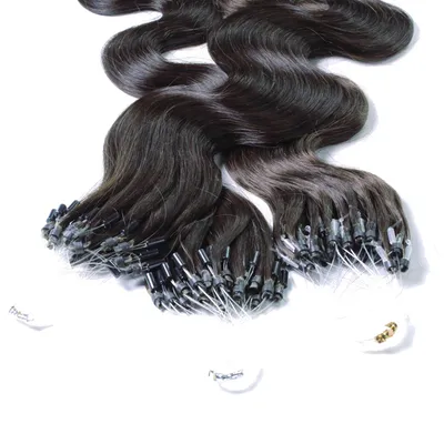 Image de hair2heart Microring Extended human hair wavy - 25 mèches 1g 50cm 4/0 brun moyen