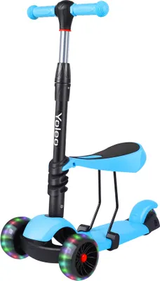 Produktbild von Yoleo 3-in-1 Kinder Roller Scooter mit Abnehmbarem Sitz, LED große Räder, Höheverstellbaren Lenker für Kleinkinder Jungen Mädchen ab 2 Jahre (Blau)