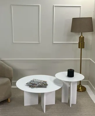 Produktbild von Skye Decor, Hochwertiges Kaffeetisch-Set (2 Teile), Weiß, 80 x 42 x 80 cm & 50 x 45 x 50 cm | 100% MDF, Stärke: 18 mm | Modernes Design für stilvolle Wohnräume.