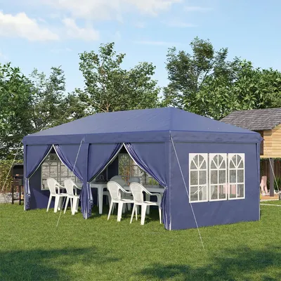 Produktbild von Pavillon mit Seitenwände & Fenster UV-Schutz Faltpavillon Partyzelt Gartenpavillon für Garten & Veranstaltungen 6 x 3 m Blau