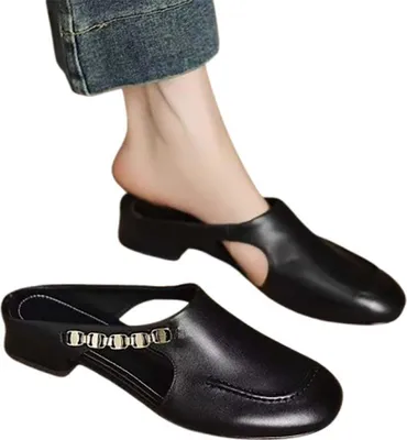 Immagine prodotto di INF Scarpe Donna Mule Vintage in PVC Nero Basse Estive Eleganti Taglie S M L S