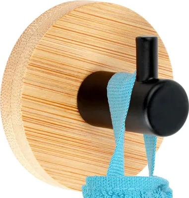 Produktbild von Vilde | Selbstklebender Haken - Schwarz - Holz und Metall - Ideal für Bad und Küche - Handtuchhalter ohne Bohren