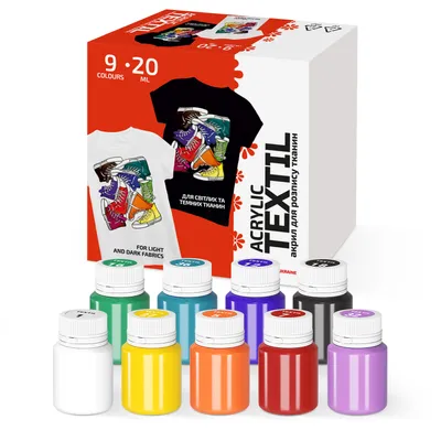 Zdjęcie produktu dla 7 Artists Textile Paint Set - 9x20 ml Stylowe farby akrylowe do malowania tkanin, odzieży, toreb, butów - Genialne farby do tkanin Odporne na zmywanie