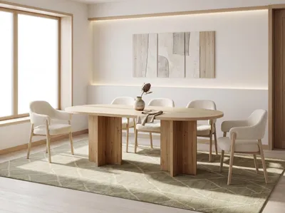 Produktbild von Ovaler Esstisch – Esszimmertisch, Küchentisch für 8 Personen – Modernes Minimalistisches Design – 200 x 90 cm – Eiche Artisan Hellbraun