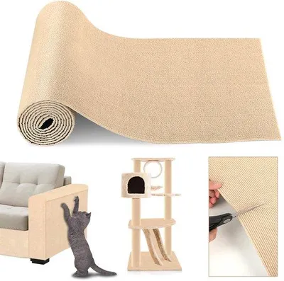 Produktbild von Klebekrabmat 200cmx40cm für Katzen, Selbstklebend, DIY Krasbeschutzung für Sofa, Katzenkrabmat für Wand, Tür, Möbel, Katzenständer, Katzenturm, Krabmöglichkeiten für Katzen, Khaki