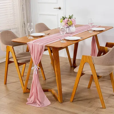 Produktbild von Chiffon Tischläufer Rosa 600 x 70 cm, Waschbar