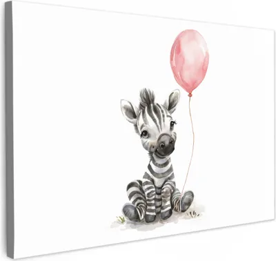Obrázek produktu pro OneMillionCanvasses® - Obrazy na plátně - Zebra - Dítě - Zvířata - Růžový balón, nástěnné umění, nástěnné dekorace Obývací pokoj, 60x40cm