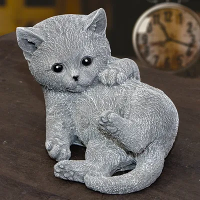 Produktbild von Spielende Katze als Steinfigur, Garten Deko, Haustür Tierfigur, Skulptur
