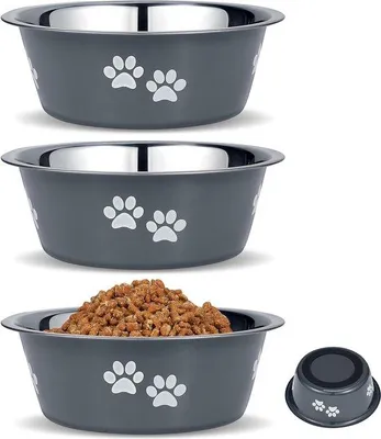 Immagine prodotto di Gabbie per cani in acciaio inossidabile, set da 3, con fondo antiscivolo in silicone per cani di taglia grande, media e piccola, gatti, cibo e acqua