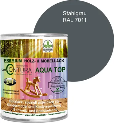 Produktbild von Contura 750ml. Möbellack Lack für Kinderspielzeug Buntlack DIN EN71/3 Buntlack Holzlack - RAL 7011 Stahlgrau