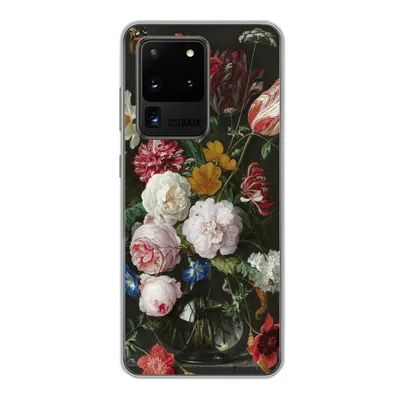 Produktbild von MuchoWow® Handyhülle Schutzhülle Hülle für Samsung Galaxy S20 Ultra Stilleben mit Blumen in einer Glasvase - Gemälde von Jan Davidsz. de Heem Silikon Softcase Handy Hülle - Karteninhaber