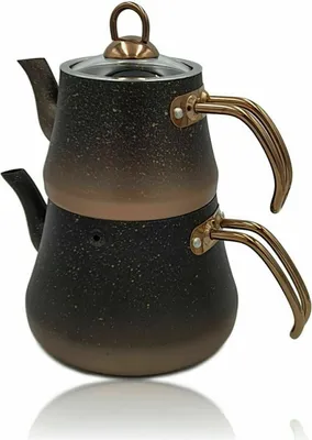 Produktbild von O.M.S. 2,6L 4tlg. Teekannen Set Caydanlik Takimi Tee Set Granit KUPFER OPTIK