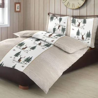 Produktbild von Traumschlaf Feinbiber Bettwäsche Hirsche beige 155x200 cm + 80x80 cm
