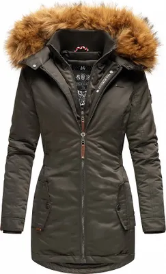 Produktbild von Marikoo Sanakoo Damen Winter Parka Mantel mit Kapuze Winterjacke Kunstfellkragen Wintermantel Anthrazit Gr. 36 - S