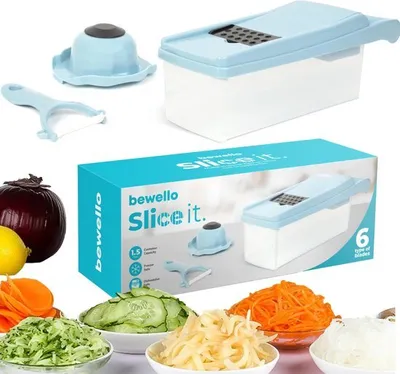 Obrázek produktu pro Multifunkční kráječ zeleniny 6 v 1 - Kuchyňský kráječ a krouhač se sběrnou nádobou - Kráječ zeleniny a ovoce s loupačem [BW1003].