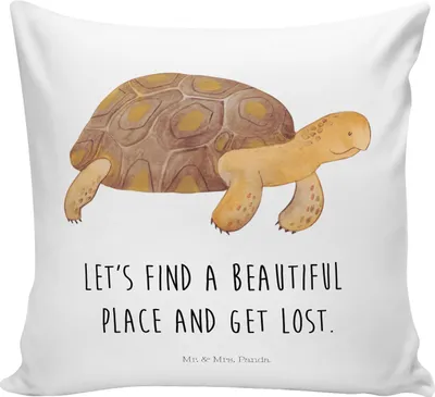 Produktbild von Mr. & Mrs. Panda kuschelkissen 40x40 Schildkröte Marschieren - Weiß - Geschenk, Schildkröten, Motivation, Meer, wohnzimmer kissen, Sofakissen, Lieblingsmensch, zier