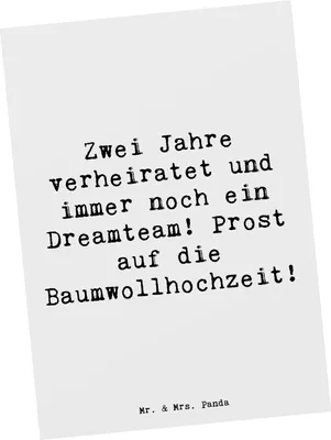 Produktbild von Mr. & Mrs. Panda Postkarte Spruch 2. Hochzeitstag Baumwollhochzeit - Weiß - Geschenk, bildkarte, Hochzeit, Geschenke, Ansichtskarte, Heiraten, Heirat, Postkarten, Liebe