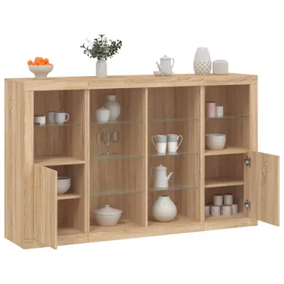 Produktbild von vidaXL Sideboards mit LED-Leuchten 3 Stk. Sonoma-Eiche Holzwerkstoff
