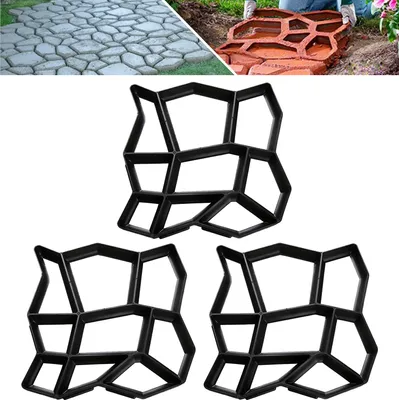 Produktbild von Fiqops 3X Pflasterform Gehweg  DIY Betonpflaster Schwarz Gießform Garten Schablone Schalungsform