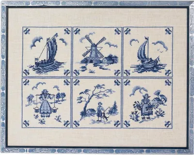 Produktbild von Eva Rosenstand Kreuzstich-Set „6 blaue Bilder“, Stichplan, 39 x 50 cm