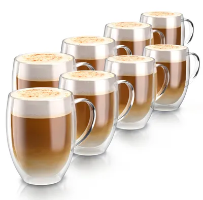 Immagine prodotto di Bicchieri a doppia parete Arendo, bicchieri termici, set da 8, bicchieri per latte macchiato e caffè, bicchieri da tè, espresso, cappuccino, 350 ml, resistenti al calore, lavabili in lavastoviglie