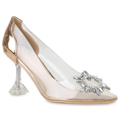 Produktbild von VAN HILL Damen Spitze Pumps Stiletto Transparente Party Strass Schuhe 839362, Farbe: Rose Gold, Größe: 39