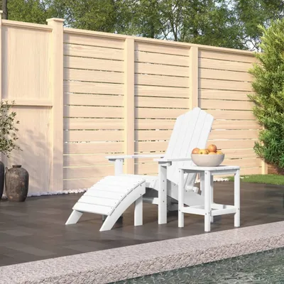 Zdjęcie produktu dla The Living Store Krzesło ogrodowe Adirondack ze stołkiem i stołem HDPE białe