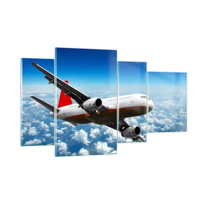 Produktbild von Bilder auf glas - Passagier Flugzeug Motoren Wolken - 120x70cm - Glasbilder - Wandbilder - Kunstdruck - Wanddekoration aus Glas - Glas Bilder - Wandbild auf Glas - GDL120x70-0375