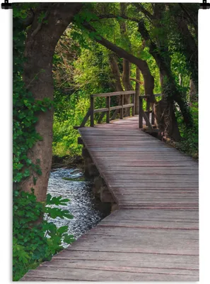 Produktbild von MuchoWow® Wandteppich Wandbehang Wald - Natur - Brücke 60x90 cm Tapisserie Dekoration Wandtuch - Foto-Teppich - Abwaschbar
