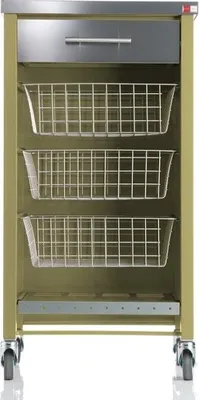 Immagine prodotto di DON HIERRO - Carrello da cucina CHELSEA su rotelle - piano di lavoro in acciaio inox, 3 cestini, cassetto e portabottiglie